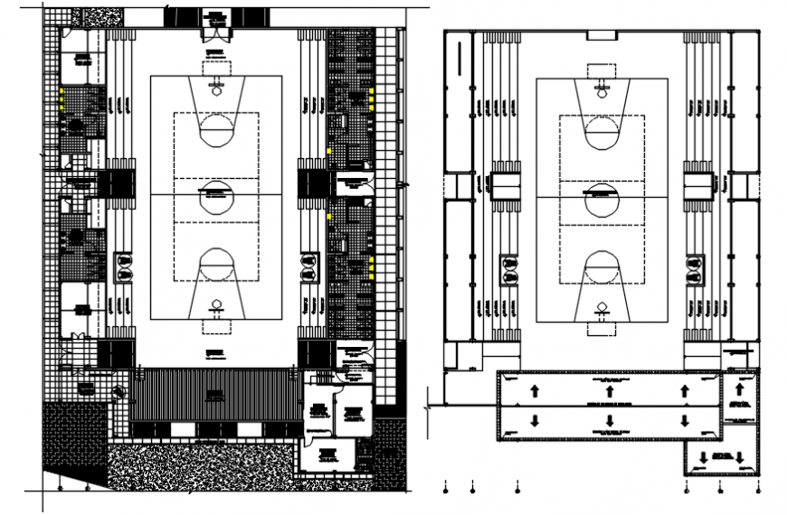 Multiple sports courts landscaping structure and plan drawing details dwg file