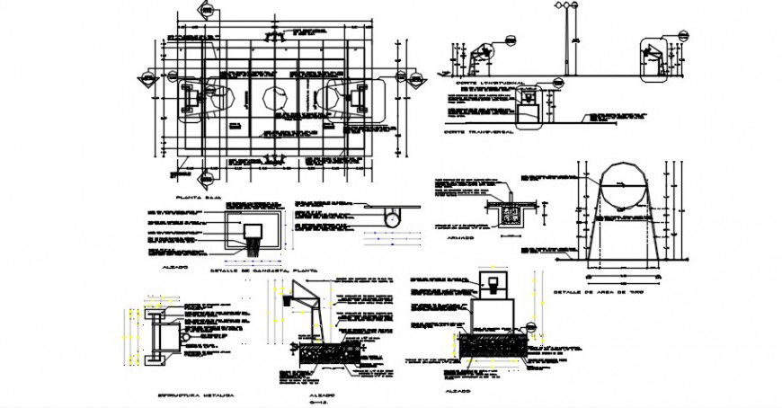 Multiple sports courts plan, landscaping and structure details dwg file