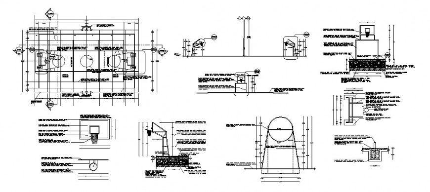 Multiple sports courts section and landscaping details dwg file