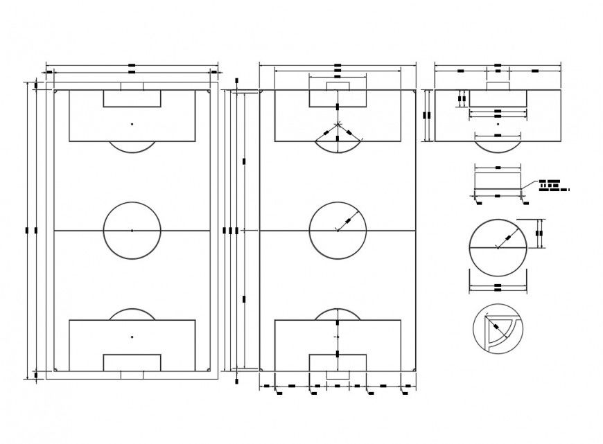 Multiple sports grounds elevation and line details dwg file