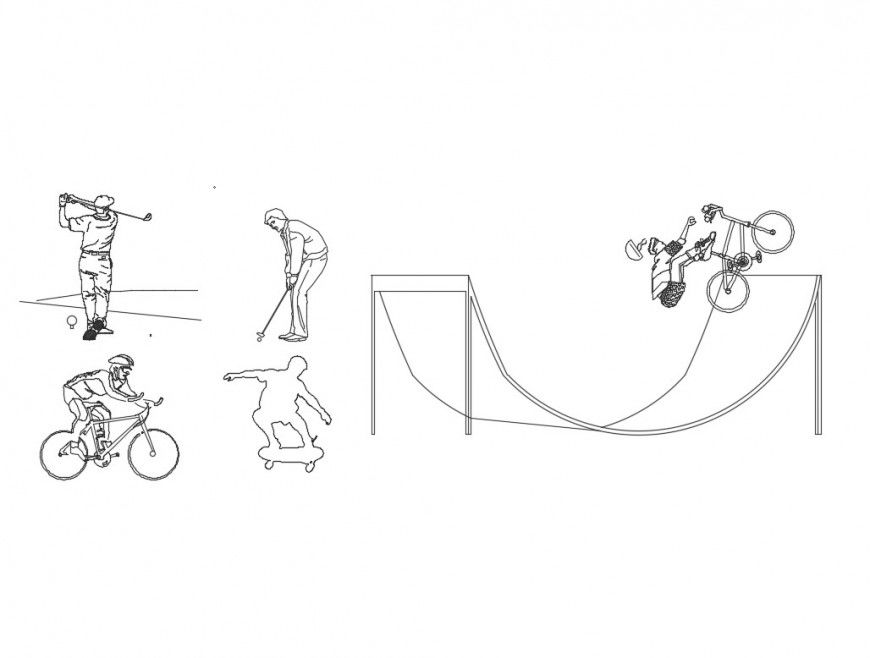 Multiple sports man blocks cad drawing details dwg file