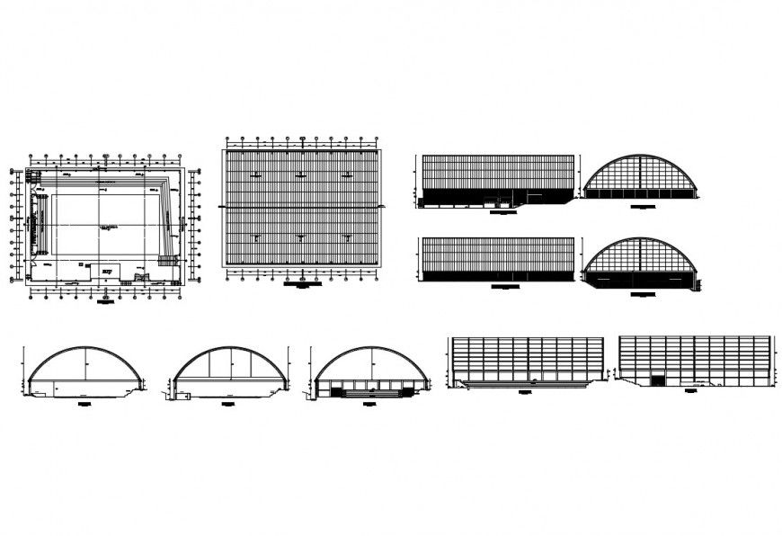 Multiple spots center rooms elevation, section and plan and auto-cad details dwg file