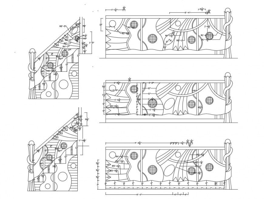 Multiple staircase railing elevation blocks cad drawing details dwg file