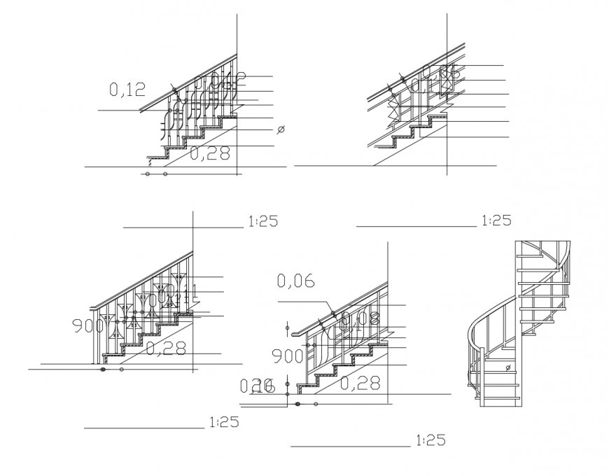 Multiple staircase section blocks cad drawing details dwg file