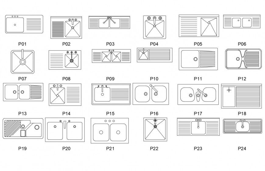 Multiple steel sink elevation blocks cad drawing details dwg file