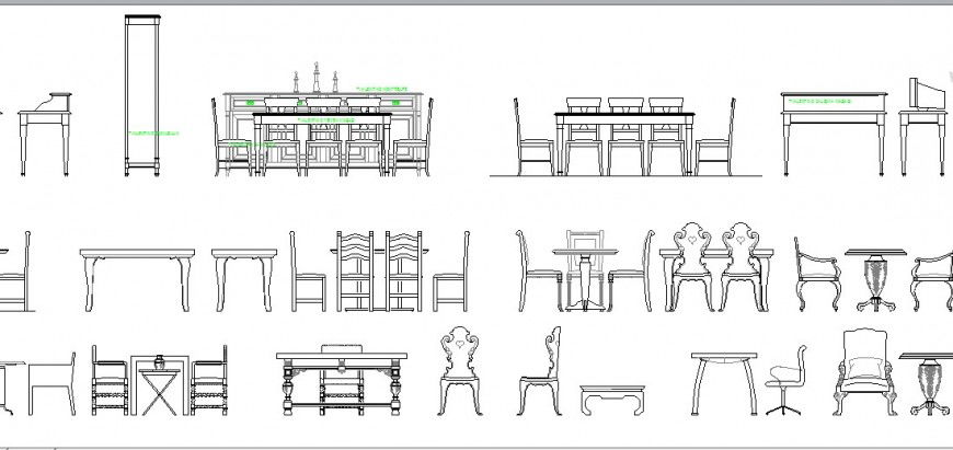 Multiple table and chair blocks cad drawing details dwg file