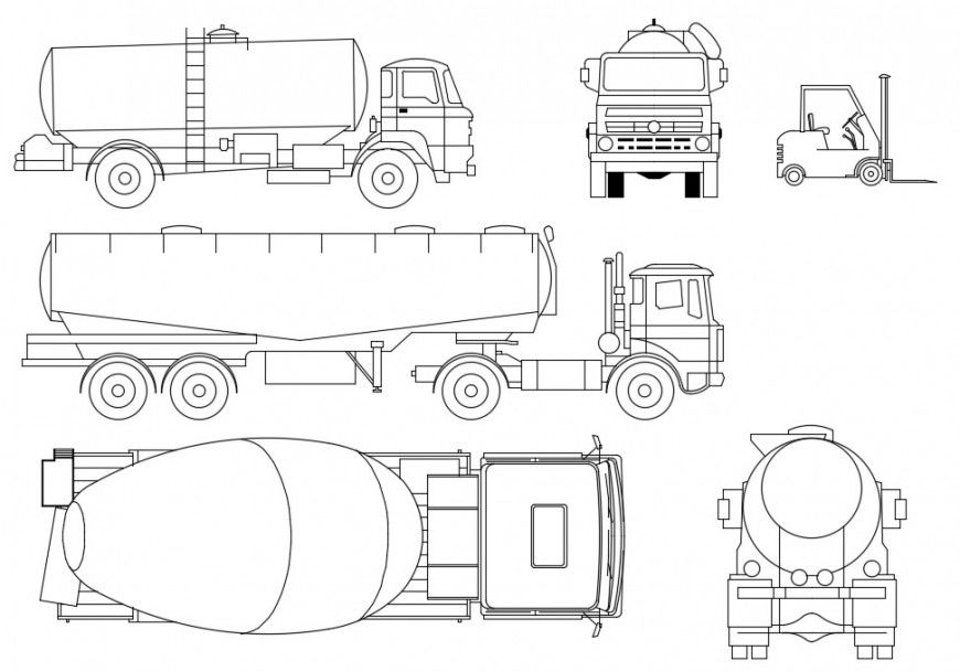 Multiple tanker truck elevation blocks details dwg file