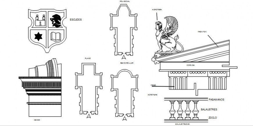 Multiple temple and heritage symbol blocks cad drawing details dwg file