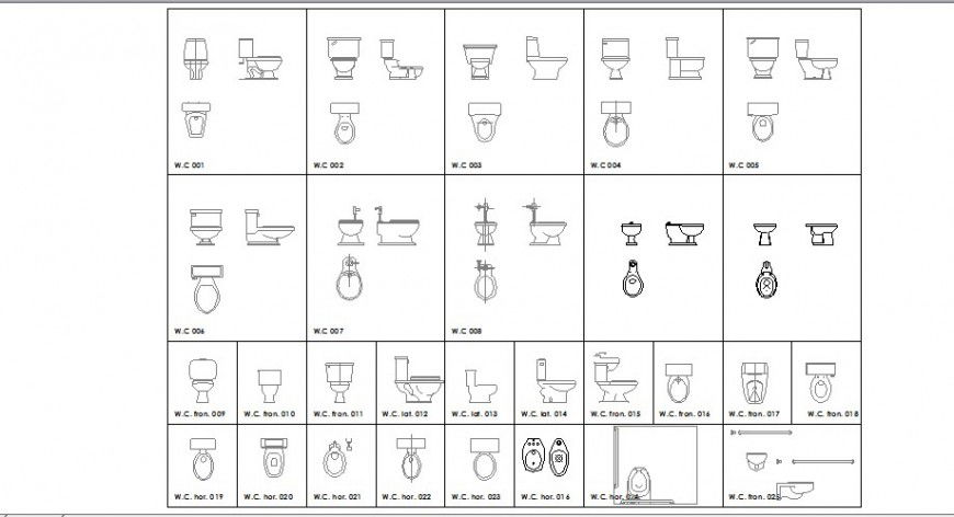 Multiple toilet sheet all sided elevation blocks cad drawing details dwg file