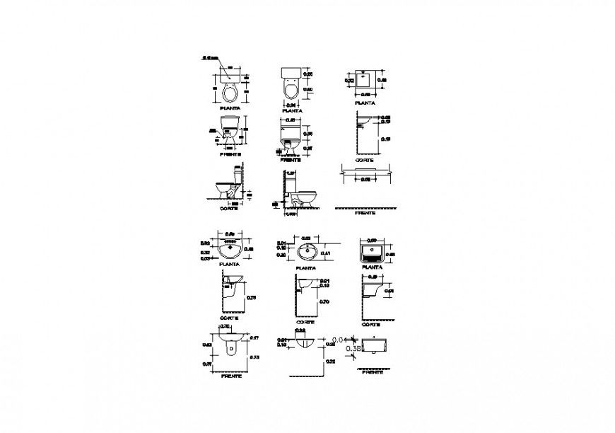 Multiple toilet sheet and sink blocks cad drawing details dwg file