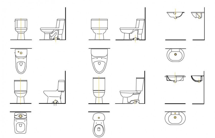 Multiple toilet sheet section blocks cad drawing details dwg file