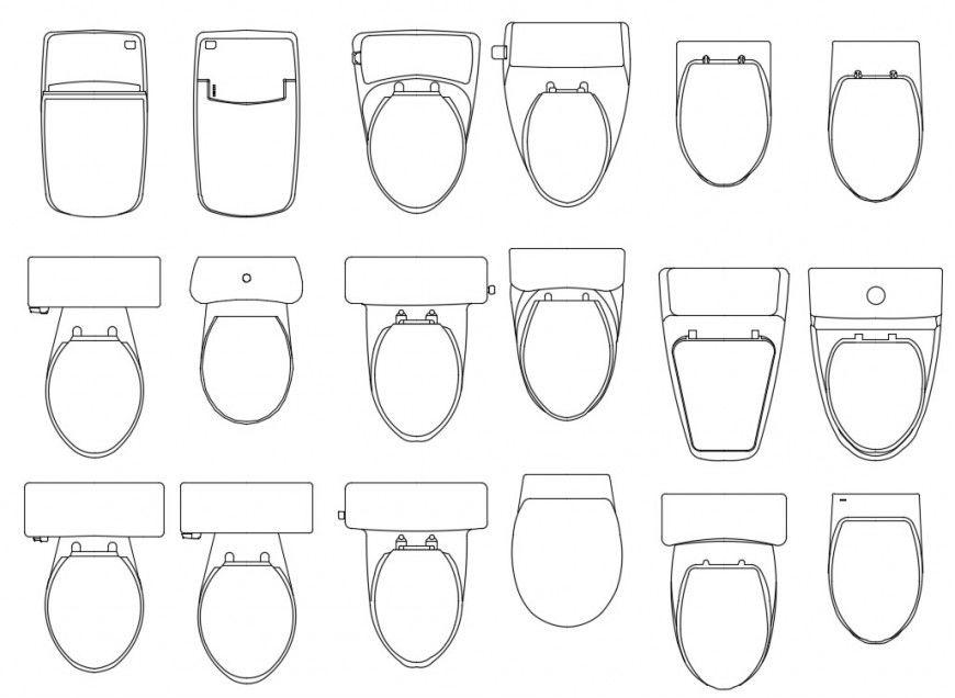 Multiple toilet sheet top view elevation blocks drawing details dwg file
