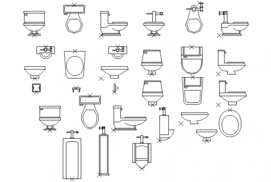 Multiple toilets and urinal blocks cad drawing details dwg file