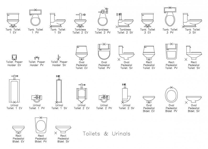 Multiple toilets and urinals elevation blocks cad drawing details dwg file