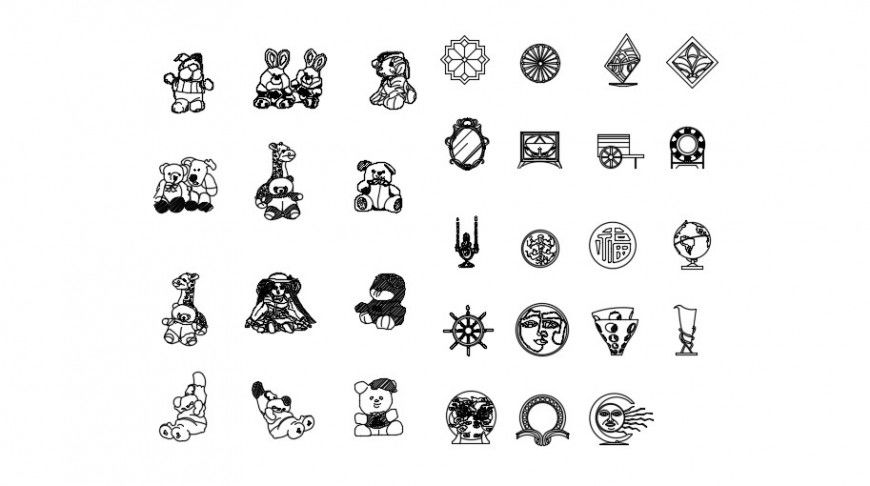 Multiple toy and household blocks drawing details dwg file