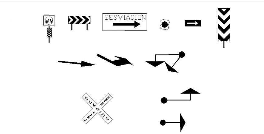 Multiple traffic and road symbol blocks cad drawing details dwg file
