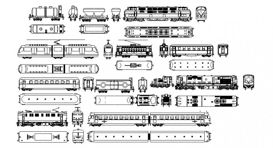 Multiple trains elevation blocks cad drawing details dwg file