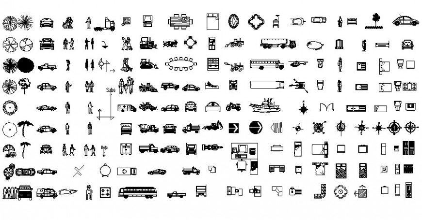 Multiple transportation and furniture block Autocad file