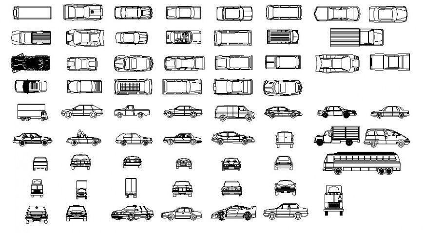 Multiple transportation blocks of vehicle units 2d view autocad file
