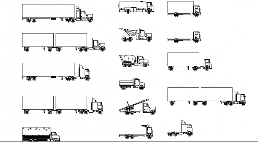 Multiple transportation loading truck blocks cad drawing details dwg file