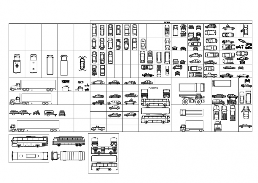 Multiple transportation vehicle blocks cad drawing details dwg file