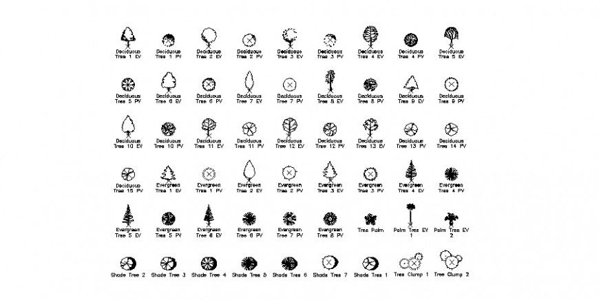 Multiple tree and plant blocks with name cad drawing details dwg file