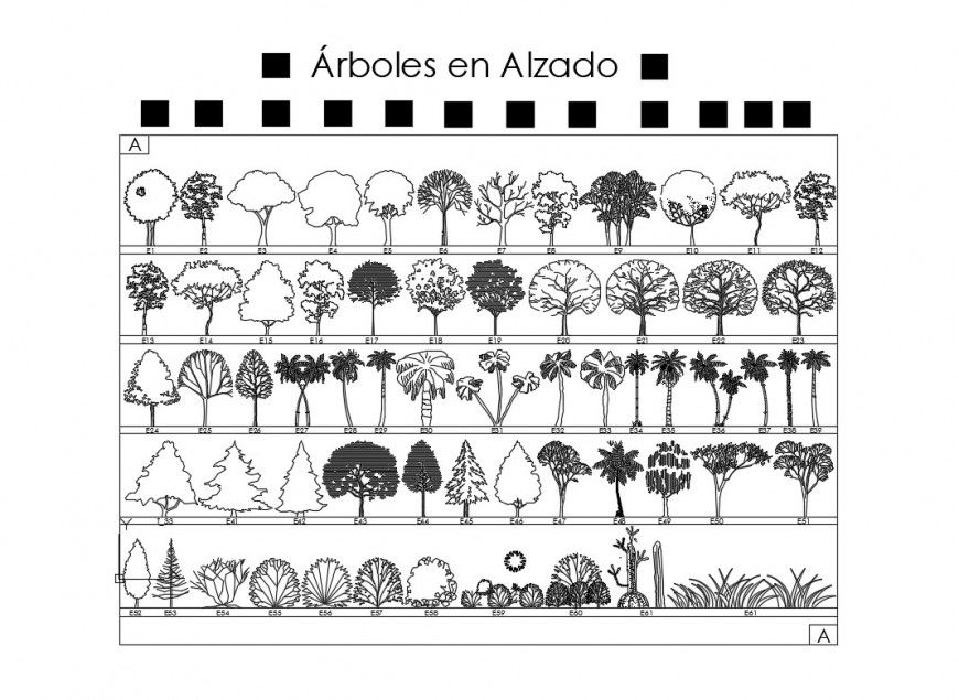 Multiple tree elevation blocks cad drawing details dwg file