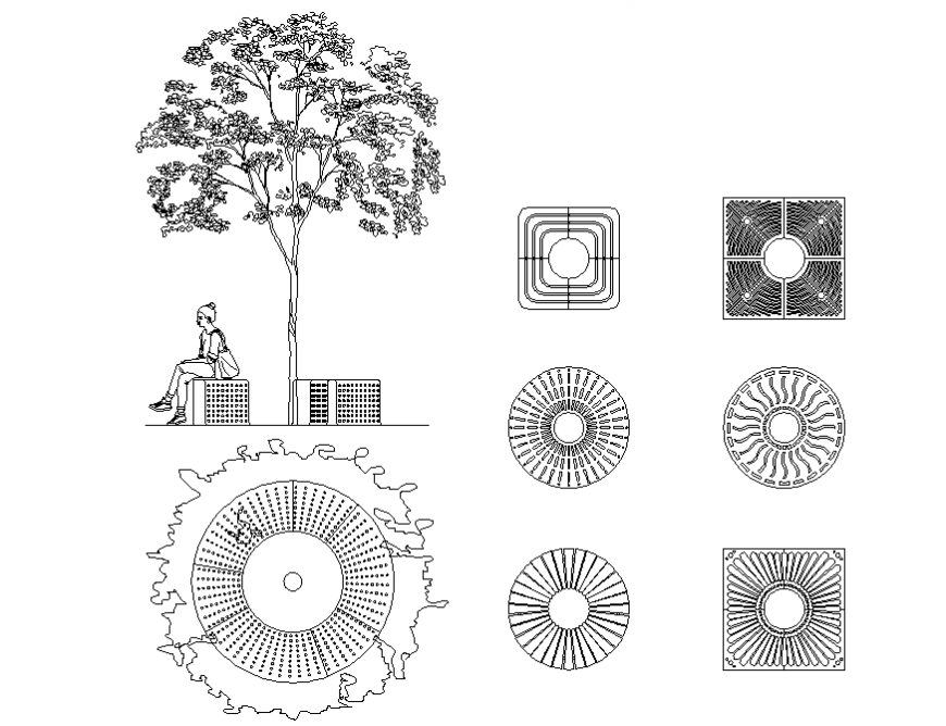 Multiple tree grilles blocks cad drawing details dwg file