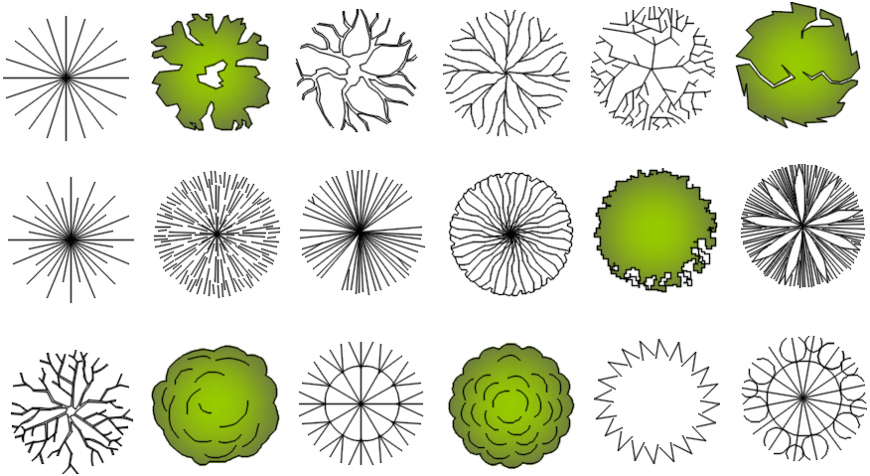 Multiple Tree plant elevation 2d and 3d block details dwg file