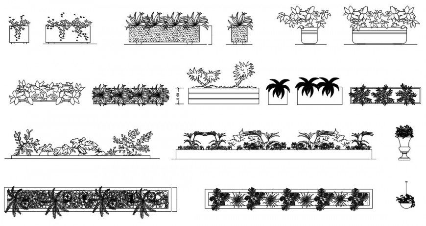 Multiple tree plant elevation blocks 2d drawing details dwg file