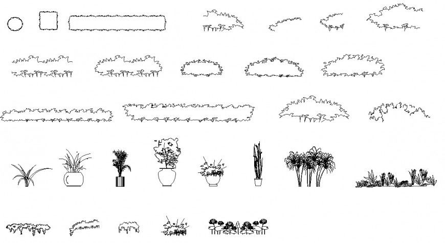 Multiple tree plants and srugs 2d elevation blocks drawing details dwg file