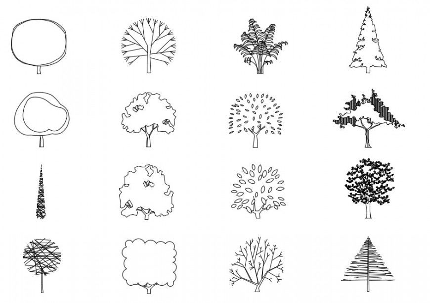 Multiple tree side elevation blocks cad drawing details dwg file
