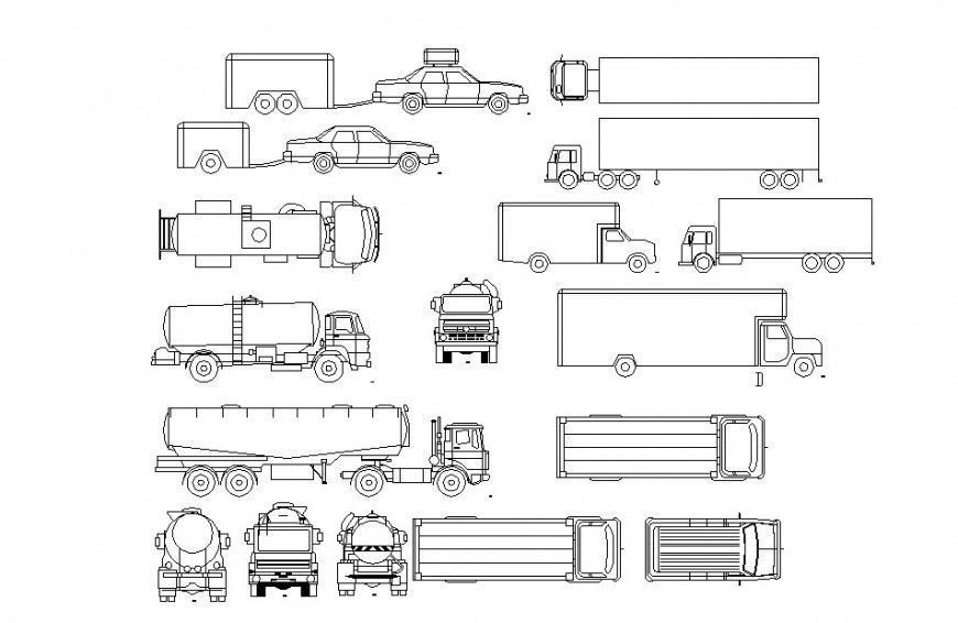 Multiple trucks and vehicle elevation blocks cad drawing details dwg file