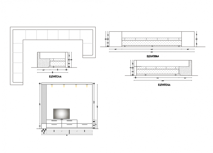 Multiple tv cabinet and sofa sets drawing room furniture blocks details dwg file