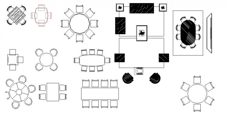 Multiple unique dining table elevation blocks cad drawing details dwg file