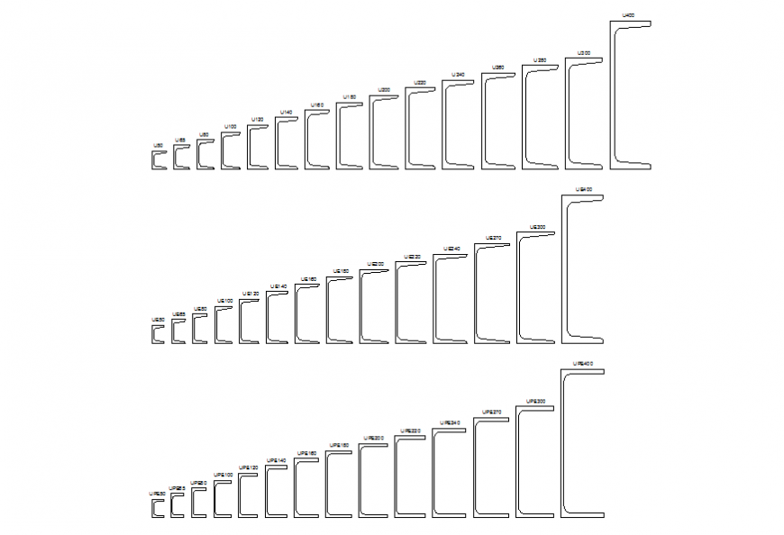 Multiple upe beams blocks cad drawing details dwg file