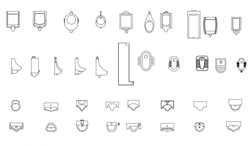 Multiple urinals and toilet sheet blocks cad drawing details dwg file