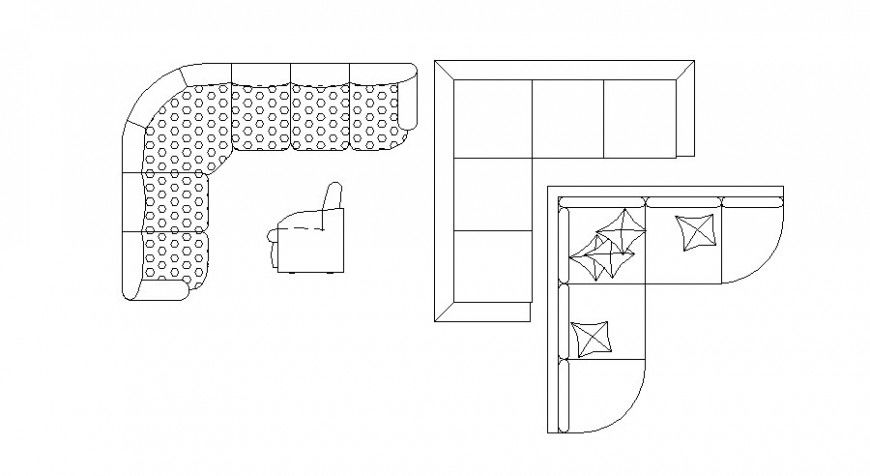 Multiple V Shape Sofa Set CAD Blocks in DWG Format File