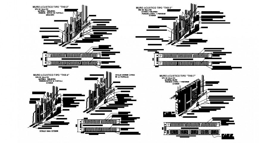 Multiple wall blocks constructive structure auto-cad drawing details dwg file