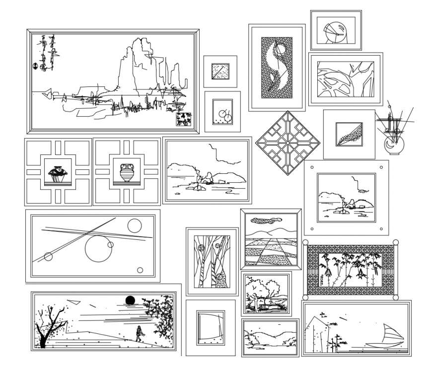 Multiple wall painting 2d blocks cad drawing details dwg file