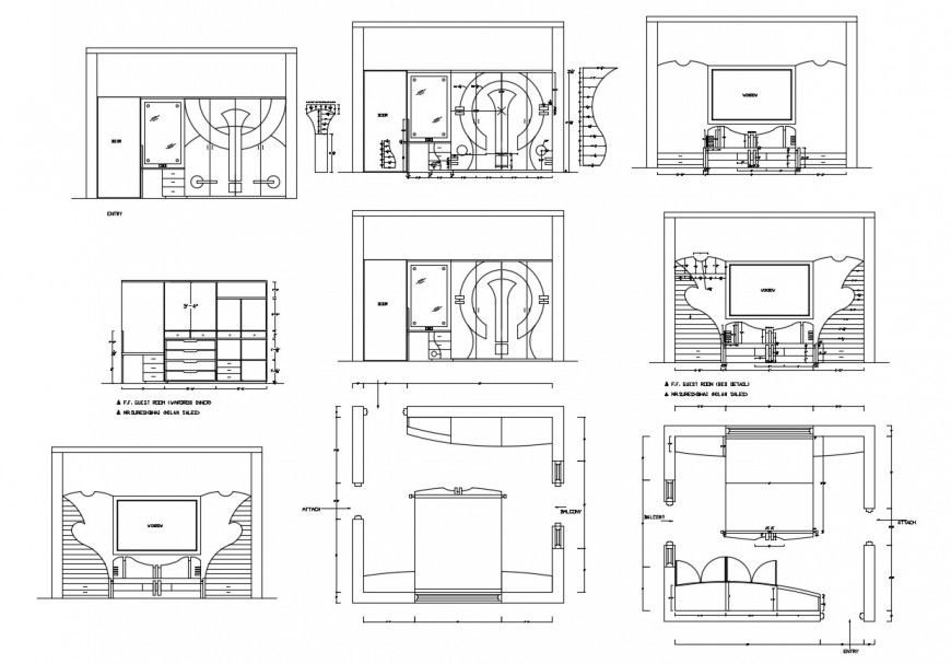 Multiple wardrobes, cabinet and furniture cad drawing details dwg file