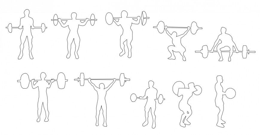 Multiple weight lifter people elevation blocks drawing details dwg file