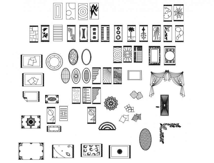 Multiple windows, curtains, painting etc blocks cad drawing details dwg file