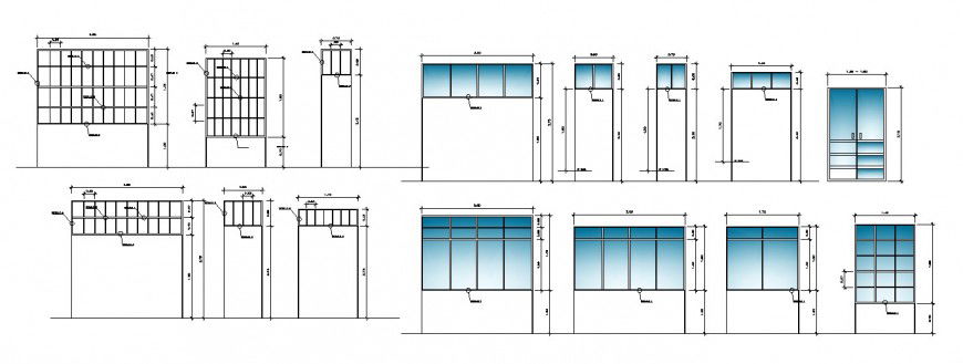 Multiple windows elevation and section blocks cad drawing details dwg file