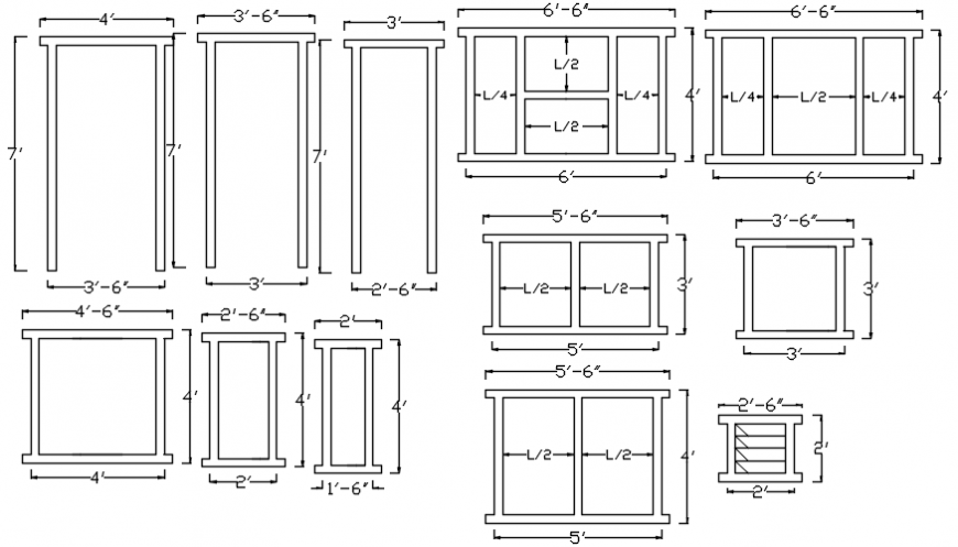 Multiple windows of house 2d elevation blocks cad drawing details dwg file