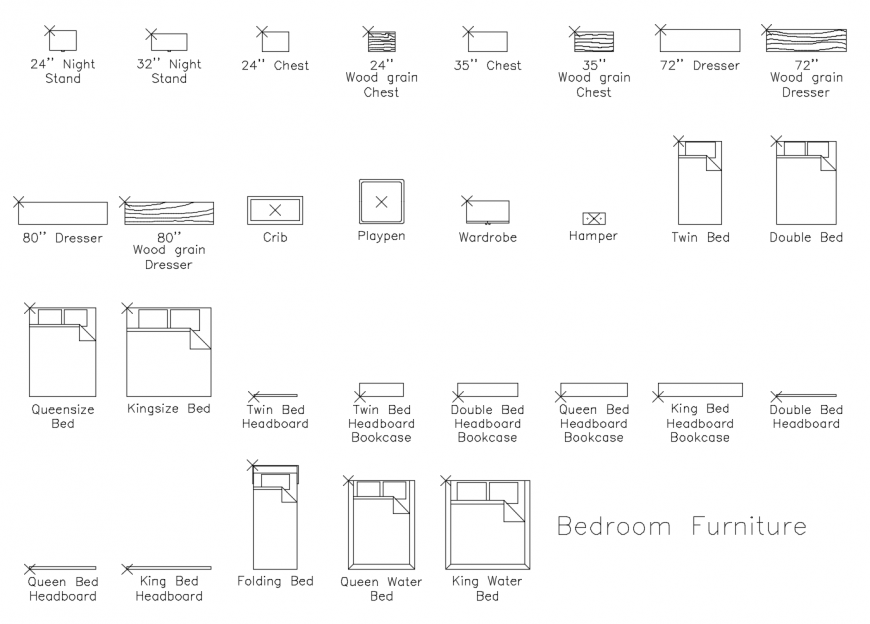 Multiple wooden bedroom furniture blocks cad drawing details dwg file