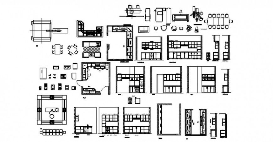 Multiple wooden cabinets and furniture blocks cad drawing details dwg file