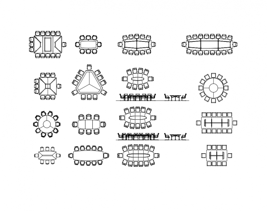Multiple wooden conference room table blocks cad drawing details dwg file