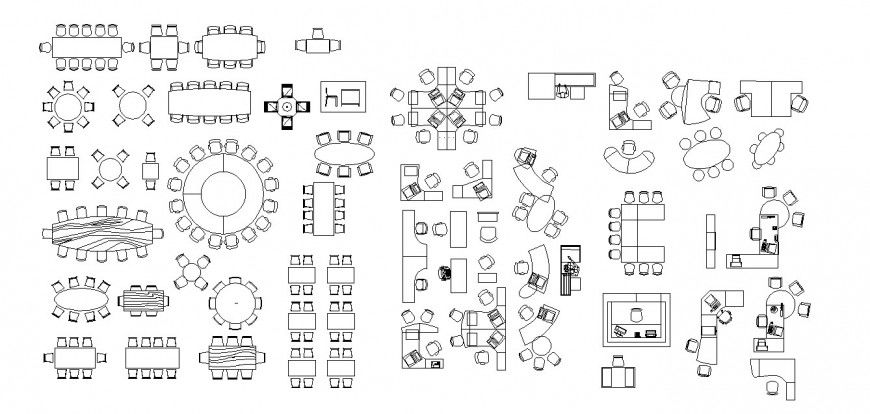 Multiple wooden dining table 2d elevation blocks cad drawing details dwg file