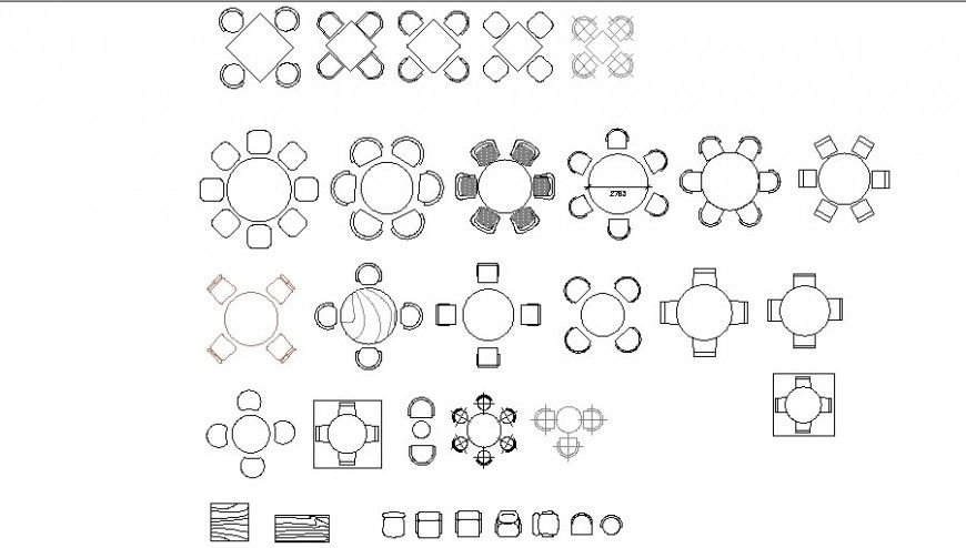 Multiple wooden dining table elevation blocks dwg file